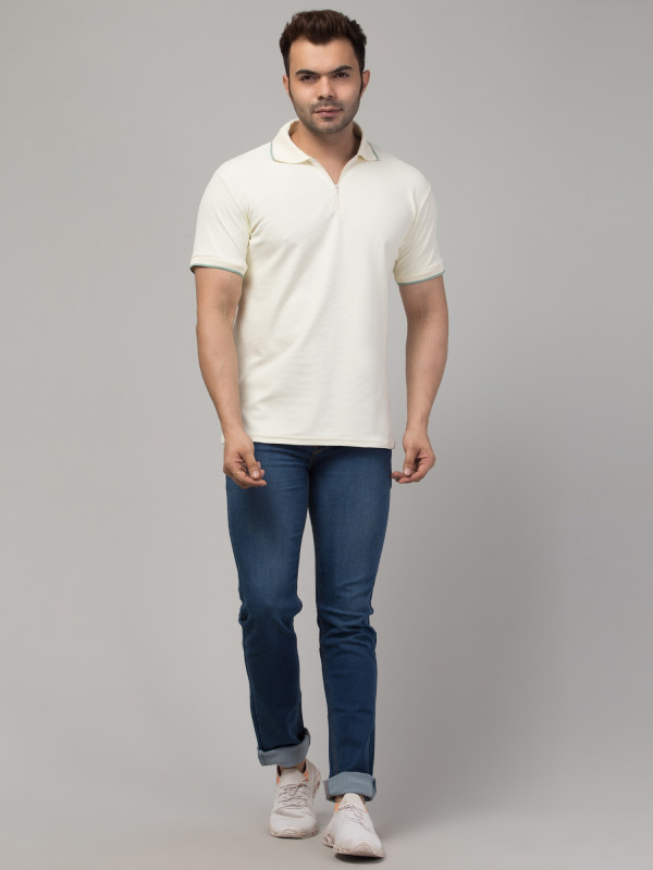 Striped Men Polo Neck Lemon T-Shirt